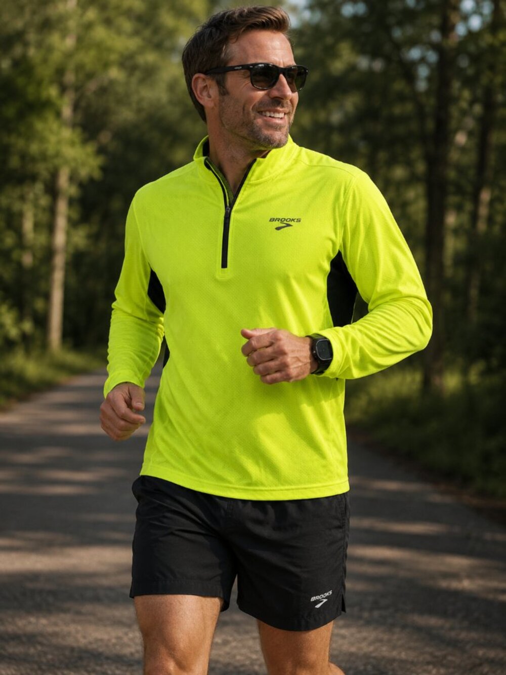 Brooks Men’s XL Neon Yellow Running 1/4 Zip Long Sleeve Performance Shirt